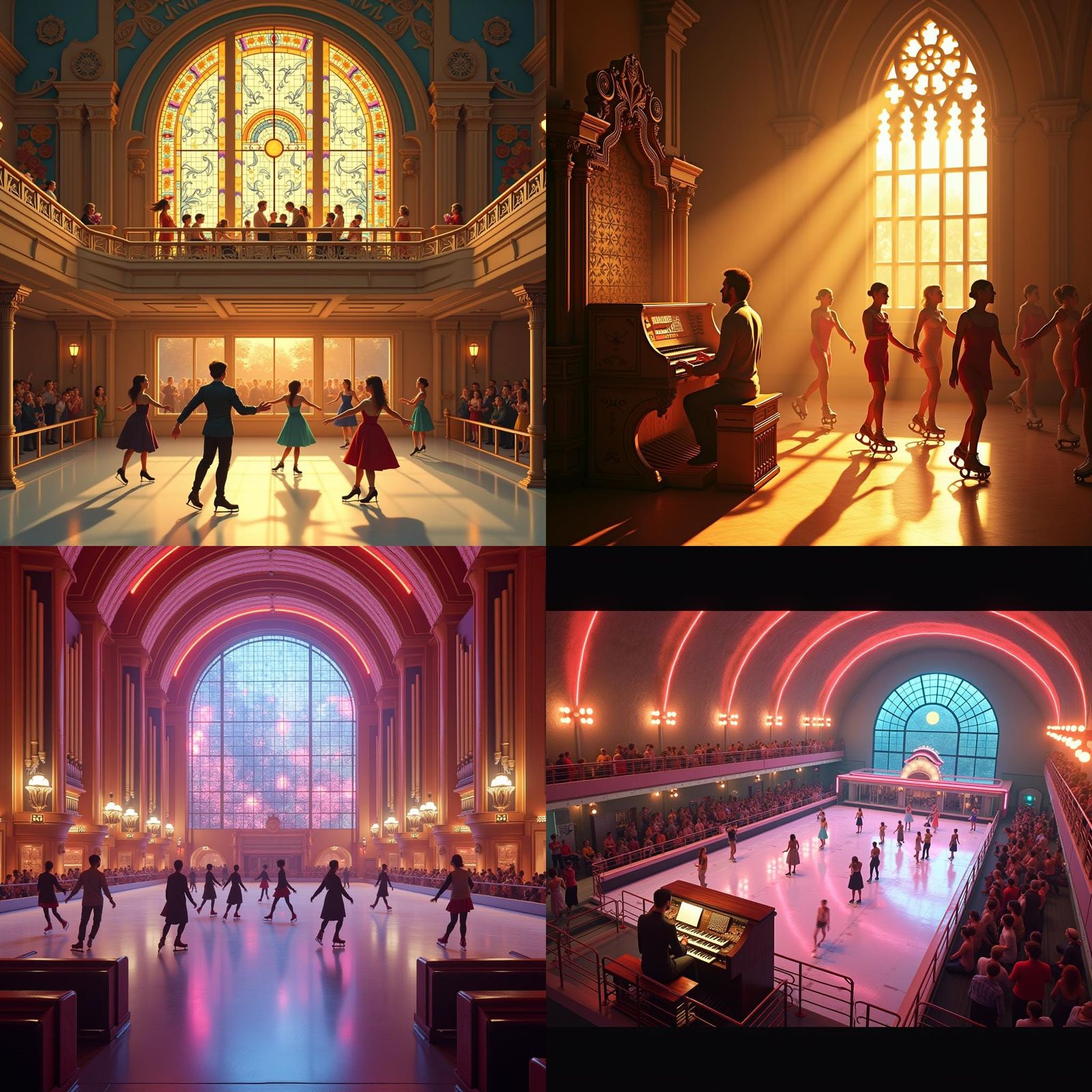 Roller Rink Organist and Skaters: Detailed Matte Painting