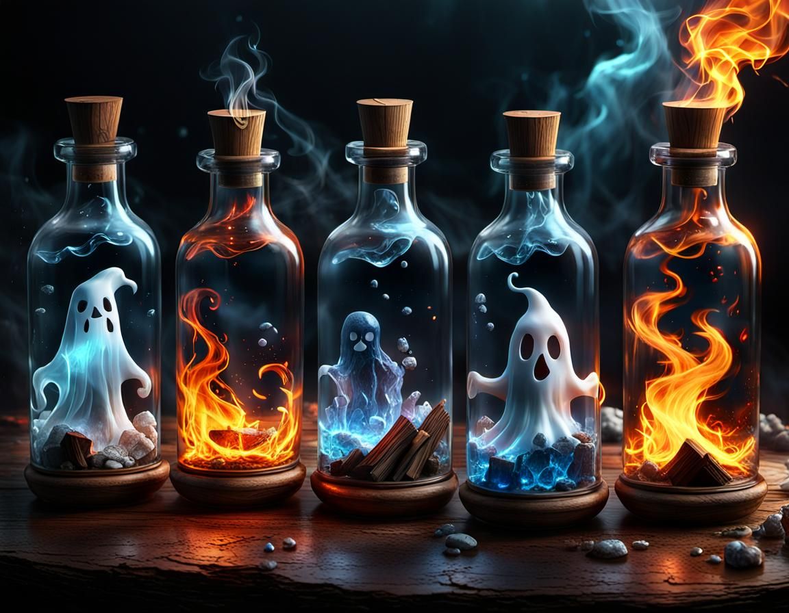 Elemental Ghosts Trapped Inside Glass Bottles