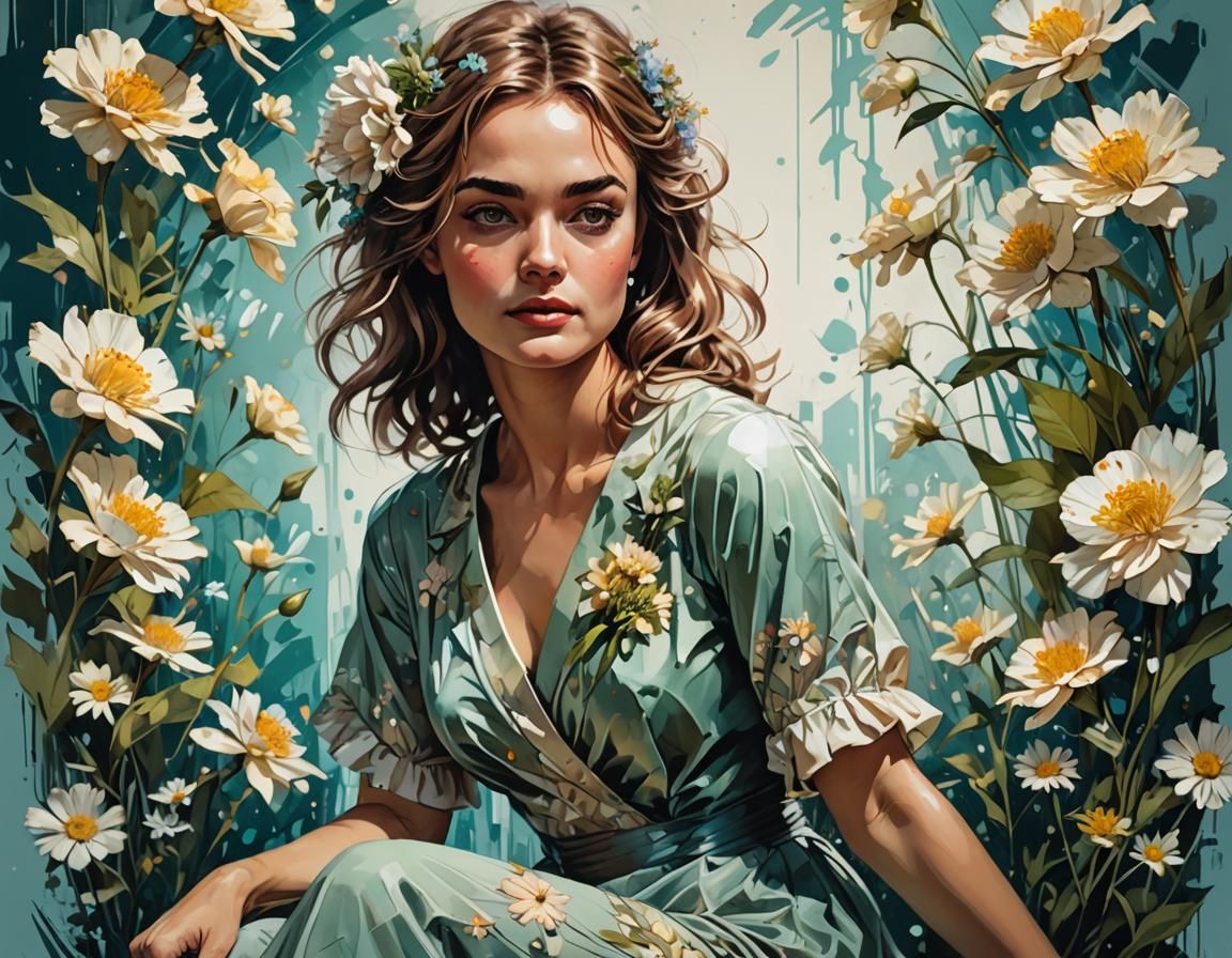 Radiant Portrait with Flowers in Ultra Detail