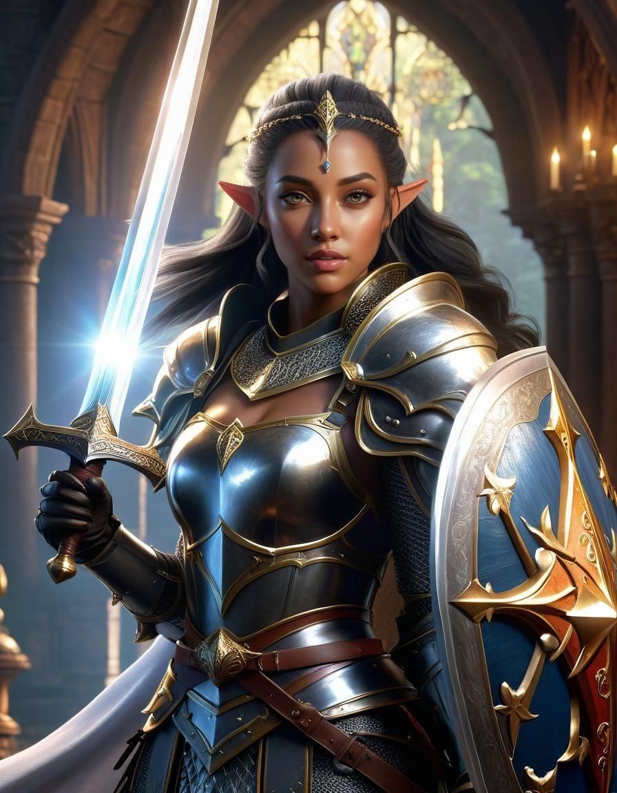 Elven Knight Princess, Beautiful Lifelike, sword shield, โ๏ธ๐ก