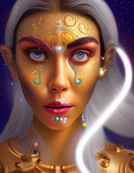 bright white polished galactic gogo clowncore weta cyborg : ...