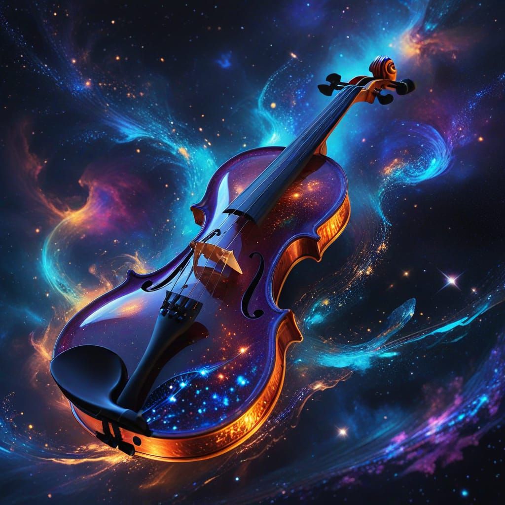 Ethereal Cosmic Violin Shines with Vibrant Galaxy