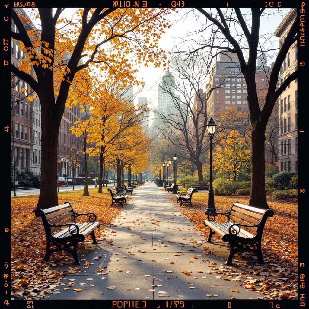 Autumn Urban Park Serenity Kodakchrome Photograph