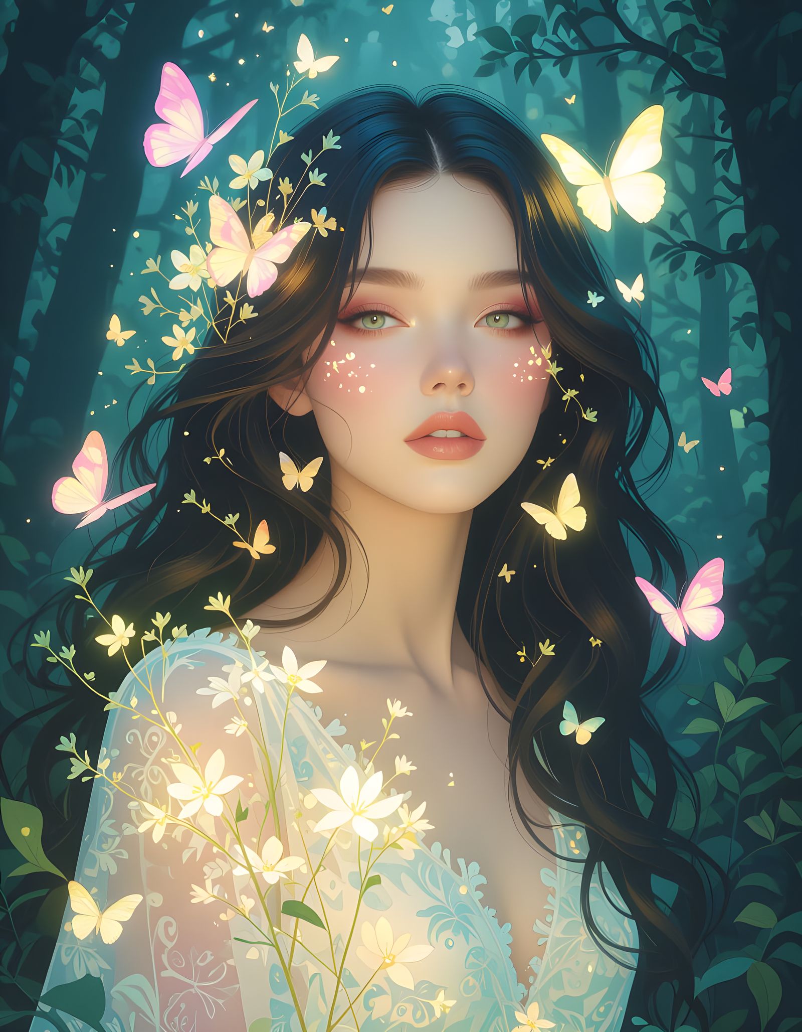 Ethereal Forest Goddess Digital Portrait