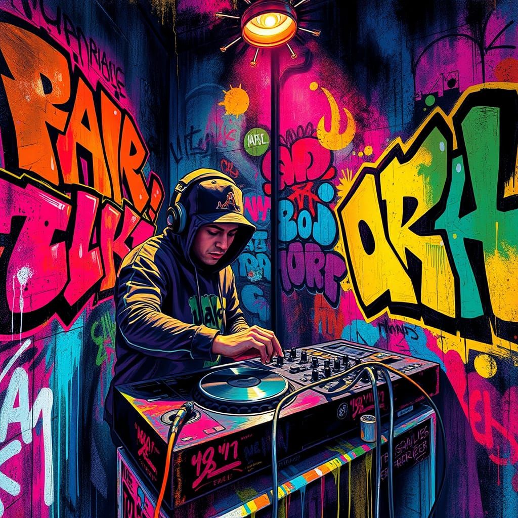 DJ in Urban Graffiti Art: a Street Art Celebration
