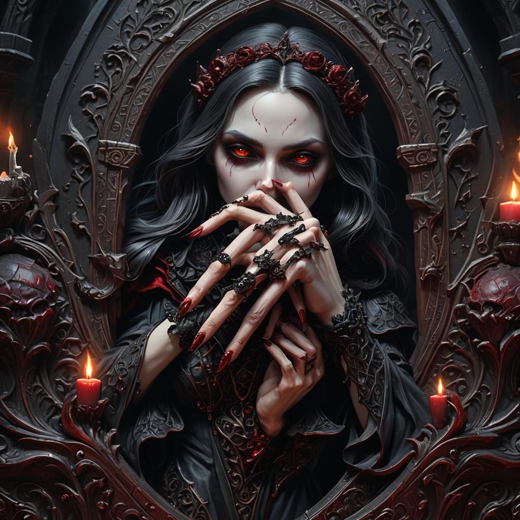 Vampire Hand Emerges from Coffin: Gothic Fantasy Art