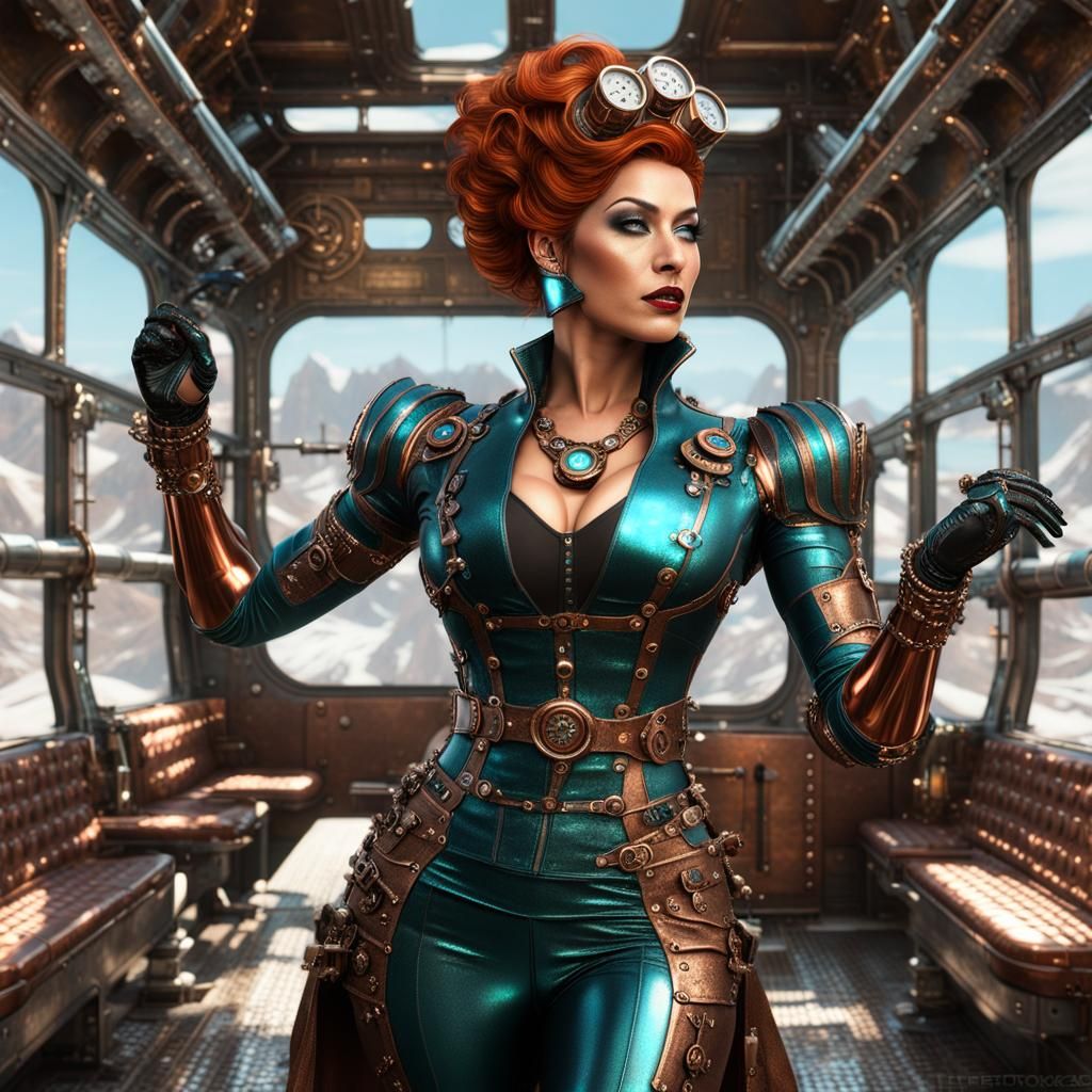Steampunk Engineer in Copper and Chrome Outfit