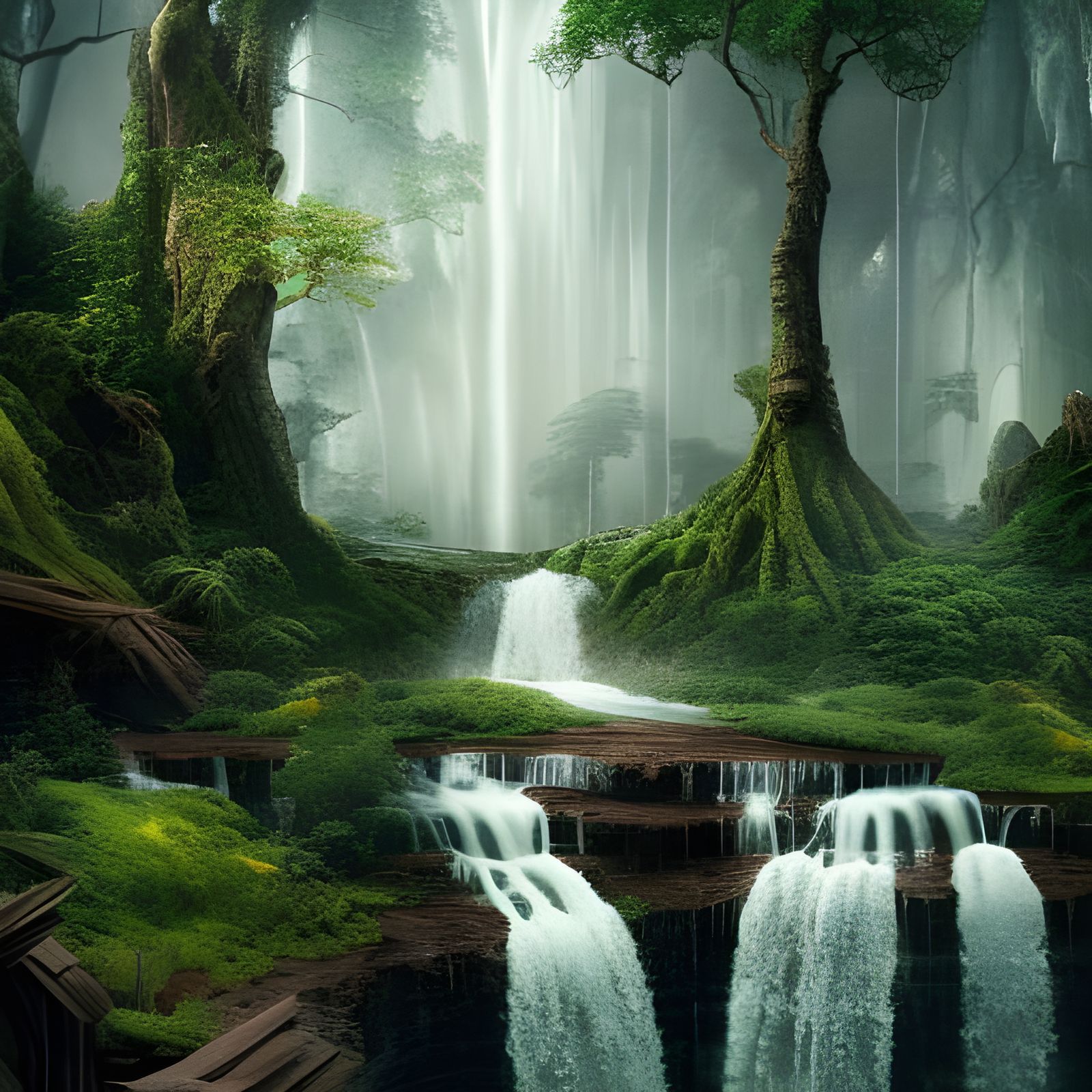 Epic Waterfall Forest: Digital Matte Painting