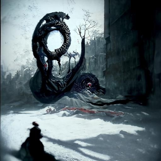 Ouroboros in Horror Engraving Style