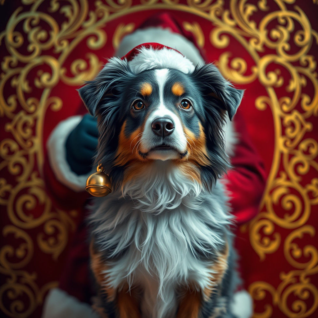 Surreal Dog and Santa Scene in Medieval-Inspired Digital Art
