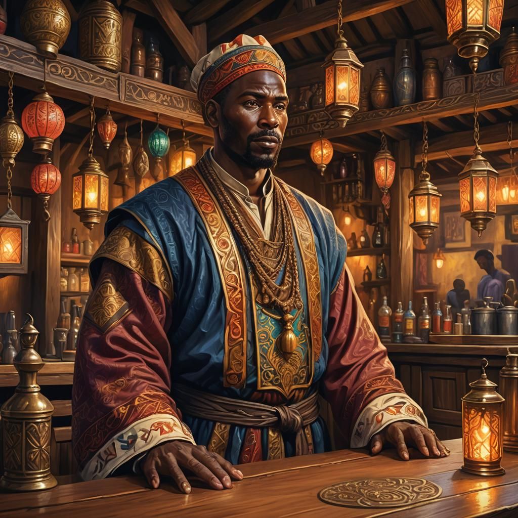 African Tavern Keeper in Ornate Robes
