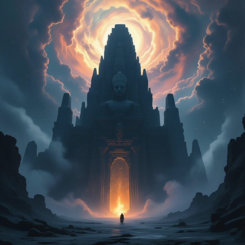 Ancient Obsidian Temple in Cosmic Nebula