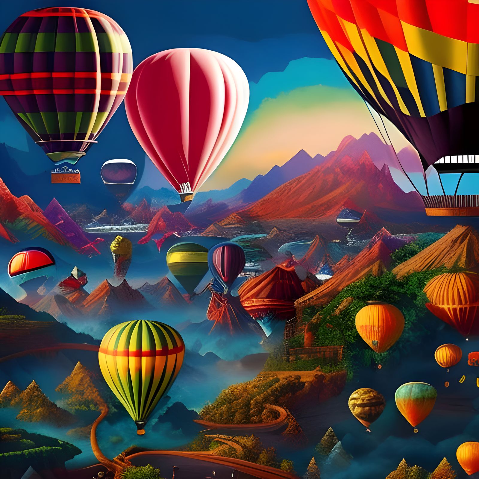 Explorer in Hot Air Balloon: Fantasy Digital Collage