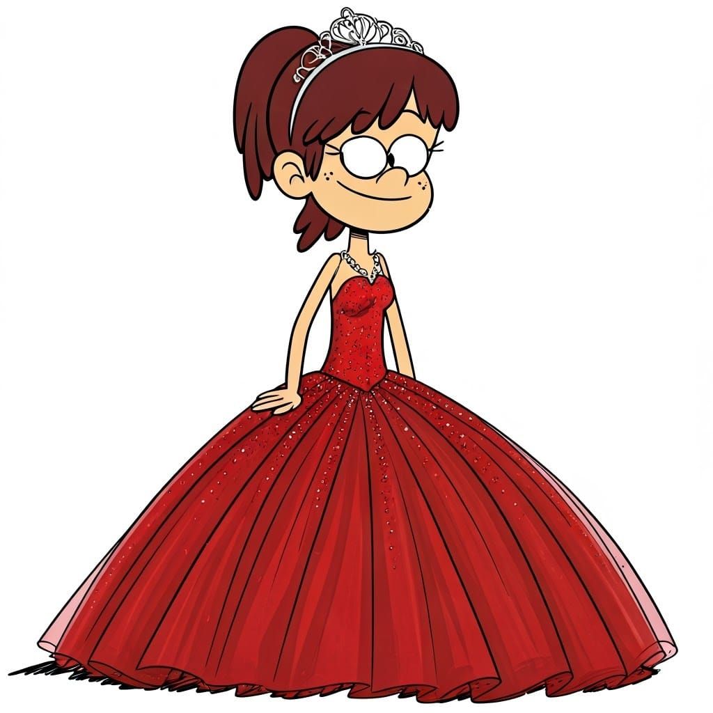 Imagine Lynn Loud from The Loud House as a beautiful quinceanera model wearing a red sleeveless quinceanera dress