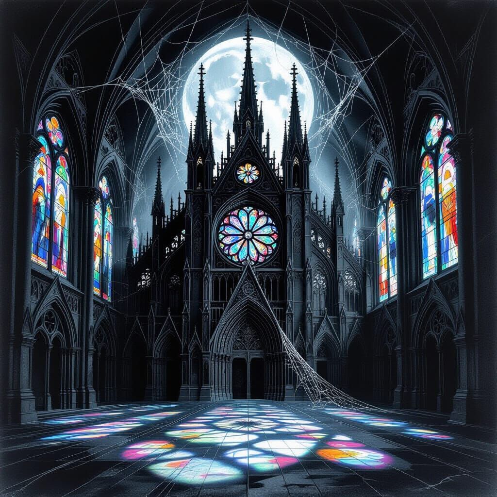 Gothic Cathedral of Spiderwebs in Moonlight