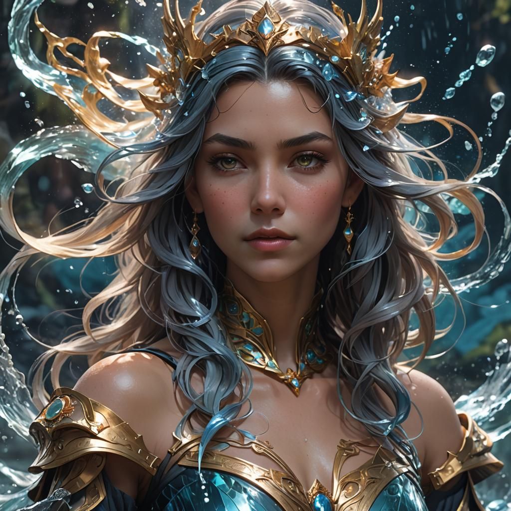 Detailed Portrait of a Water Wizard in Splash Art Style