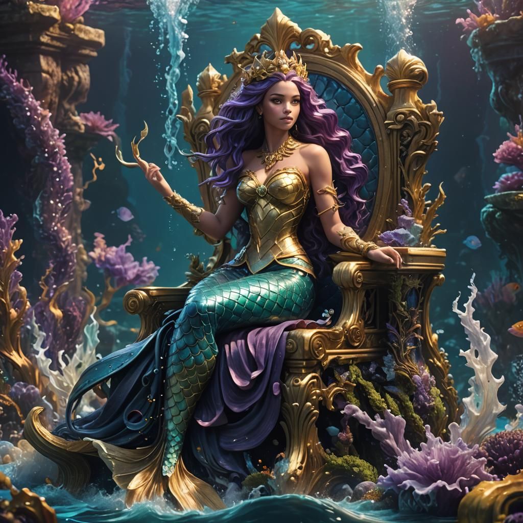 Regal Mermaid on Underwater Throne: Fantasy Concept Art