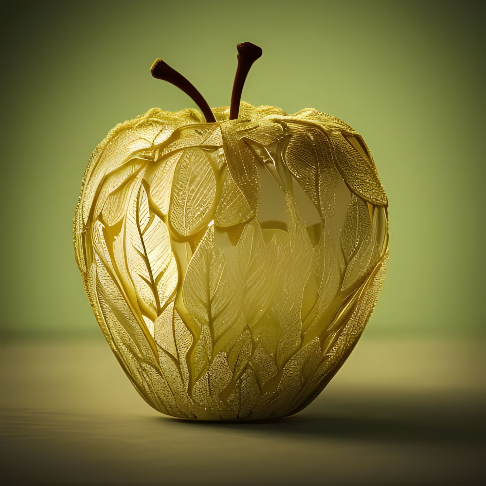 Gold Filigree Apple with Transparent Leaves