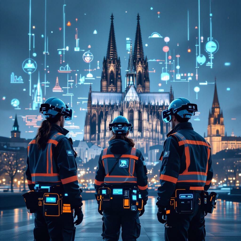 Futuristic Workers in Dystopian Cologne: Synthwave Style