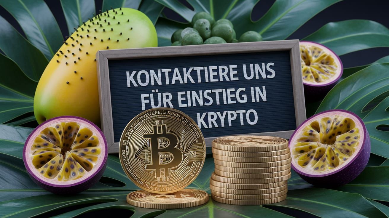 Cryptocurrency Masterpiece with Bitcoin Coins and Tropical F...