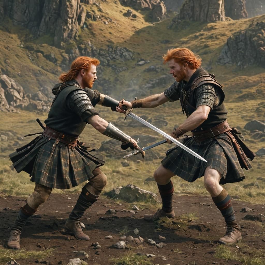 Two ginger haired identical looking men with ginger beards. ...