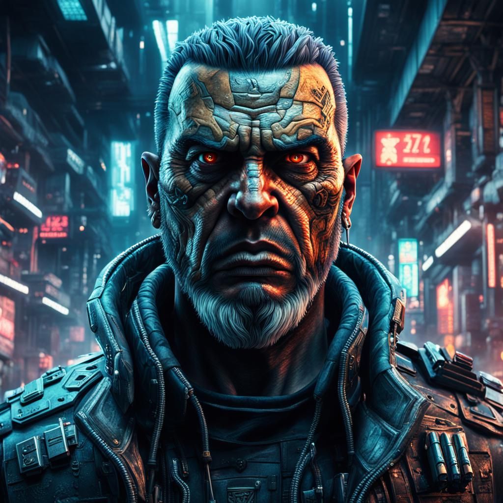 Angry Drug Lord in Cyberpunk Sci-Fi World