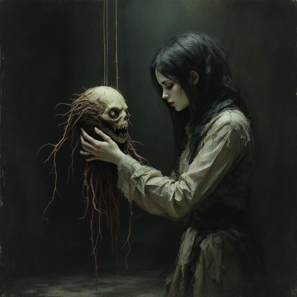 Girl Manipulating Puppet in Dark Surreal Style