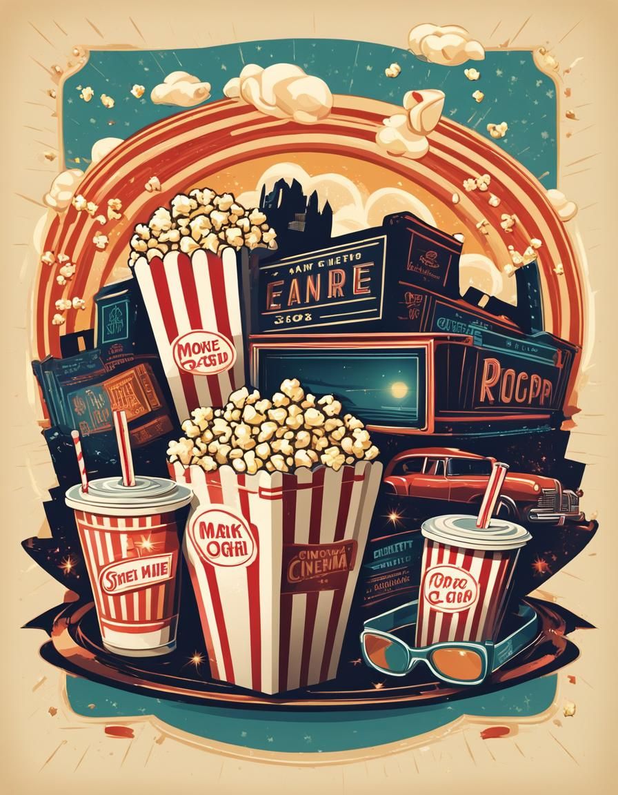 Retro Cinema Movie Night Vector Illustration