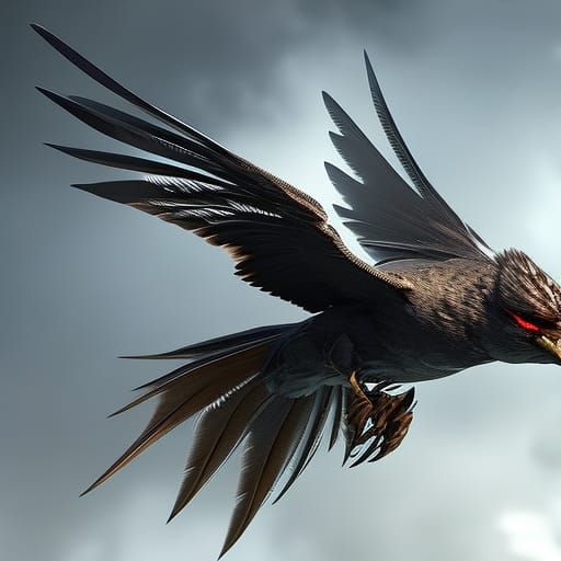 Three-Eyed Sparrow in Flight: Dark Fantasy Concept Art