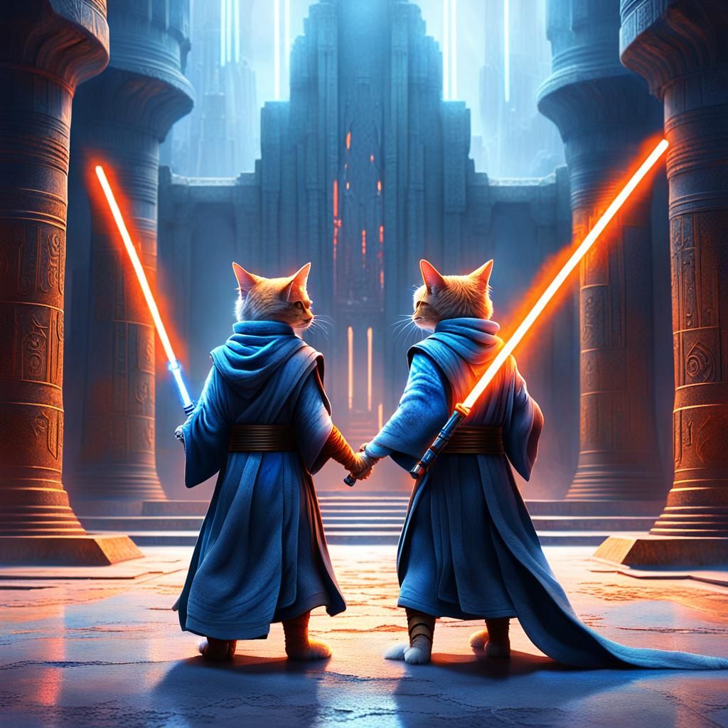 Twin Cat Jedi Masters in Mystical Temple