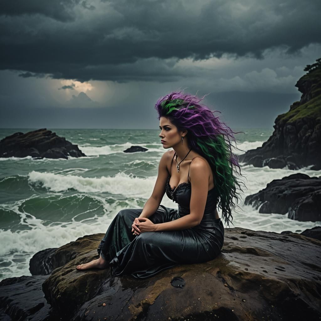 Gothic Mermaid in Stormy Ocean Film Still