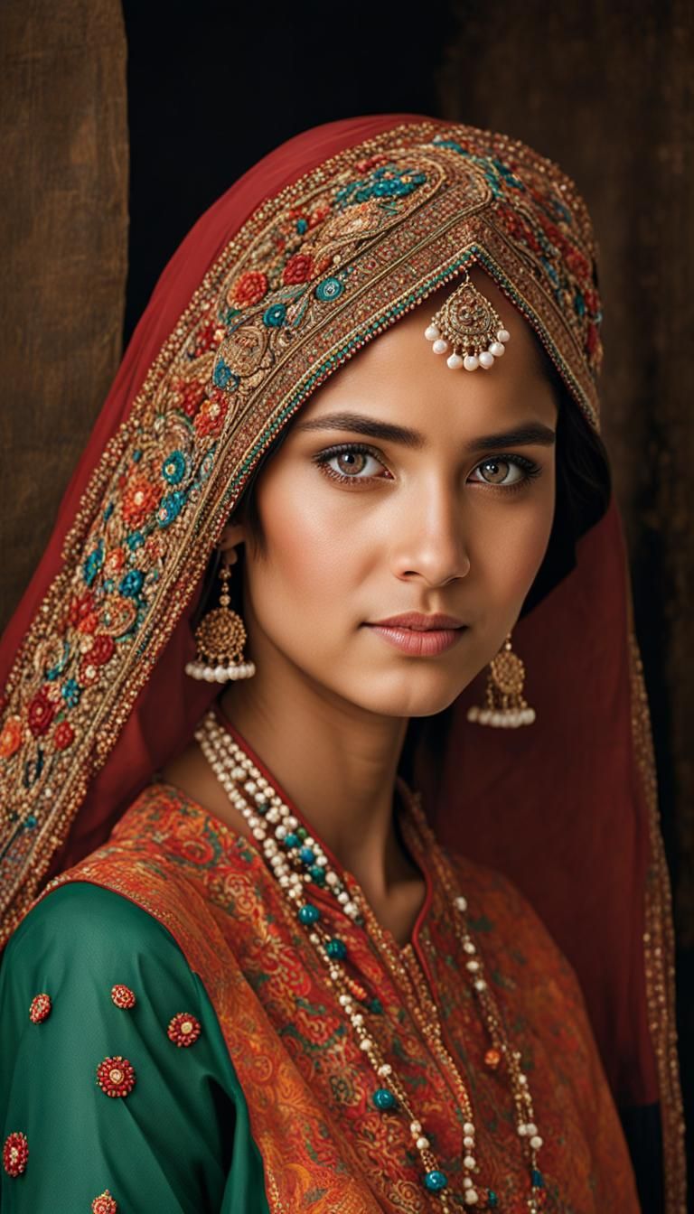 Realistic Portrait of Girl in Pakistani Dress