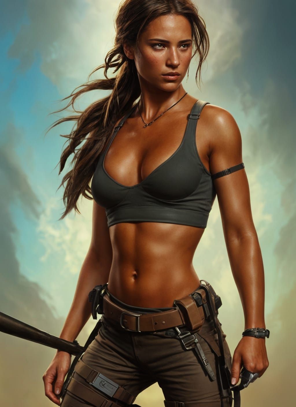 Lara Croft in Vaporwave Style Digital Painting