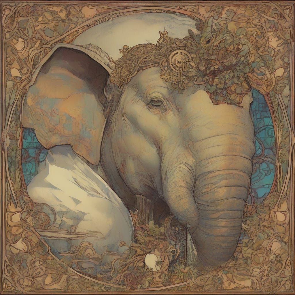 Elephant Gentleman Reading: Art Nouveau Steampunk Style