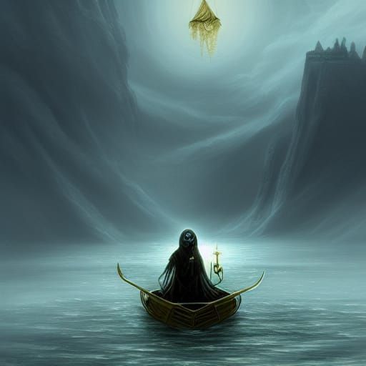 Skeletal Charon on the River of Souls
