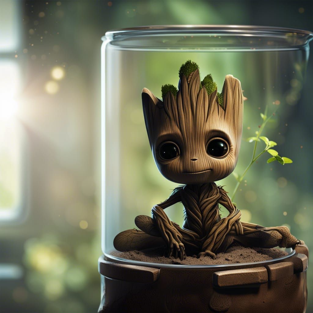 Baby Groot in a Jar: Digital Art Illustration