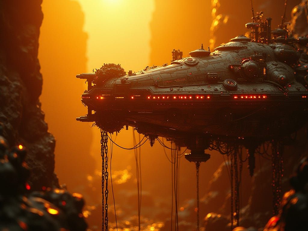 Intricate Futuristic Spaceship Hidden in Camouflage