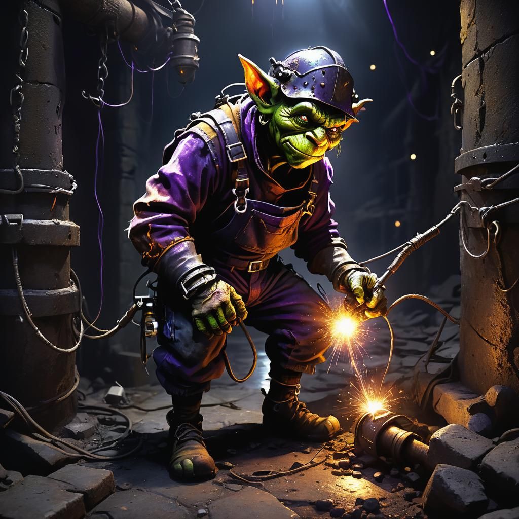 Goblin Electrician in Dark Fantasy Dungeon