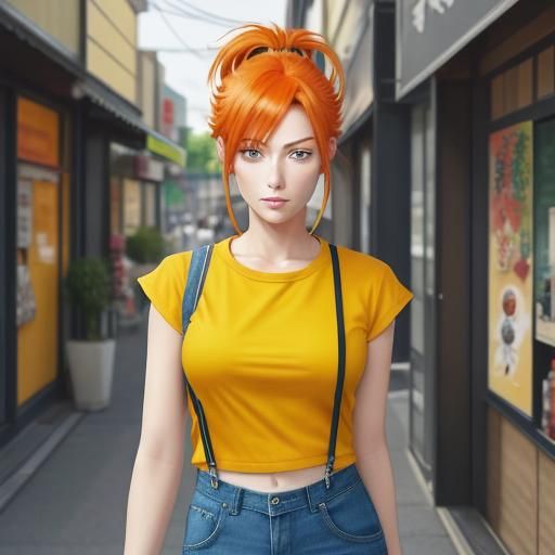 Anime Girl with Orange Hair and Ponytail