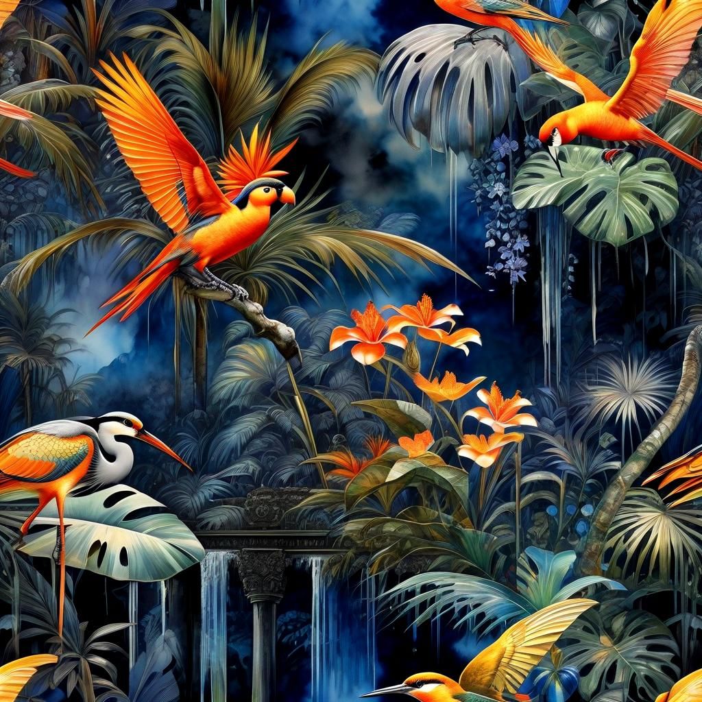 1920s Noir Tropical Paradise in Watercolour Style