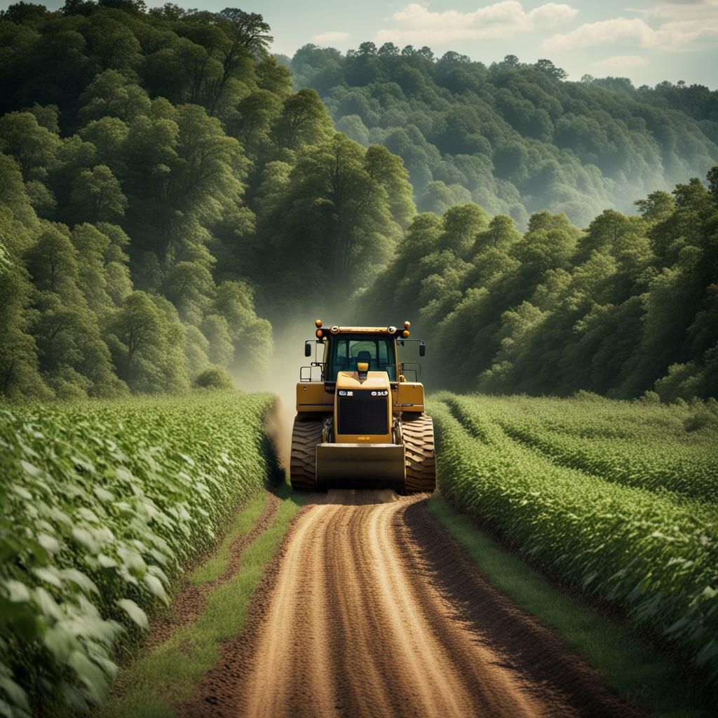 Bulldozer Creates Road Through Kudzu Field