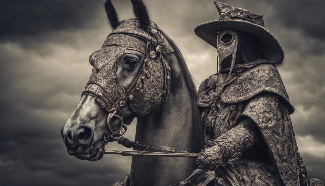 Plague Doctor on Horseback in Hyperrealistic Style