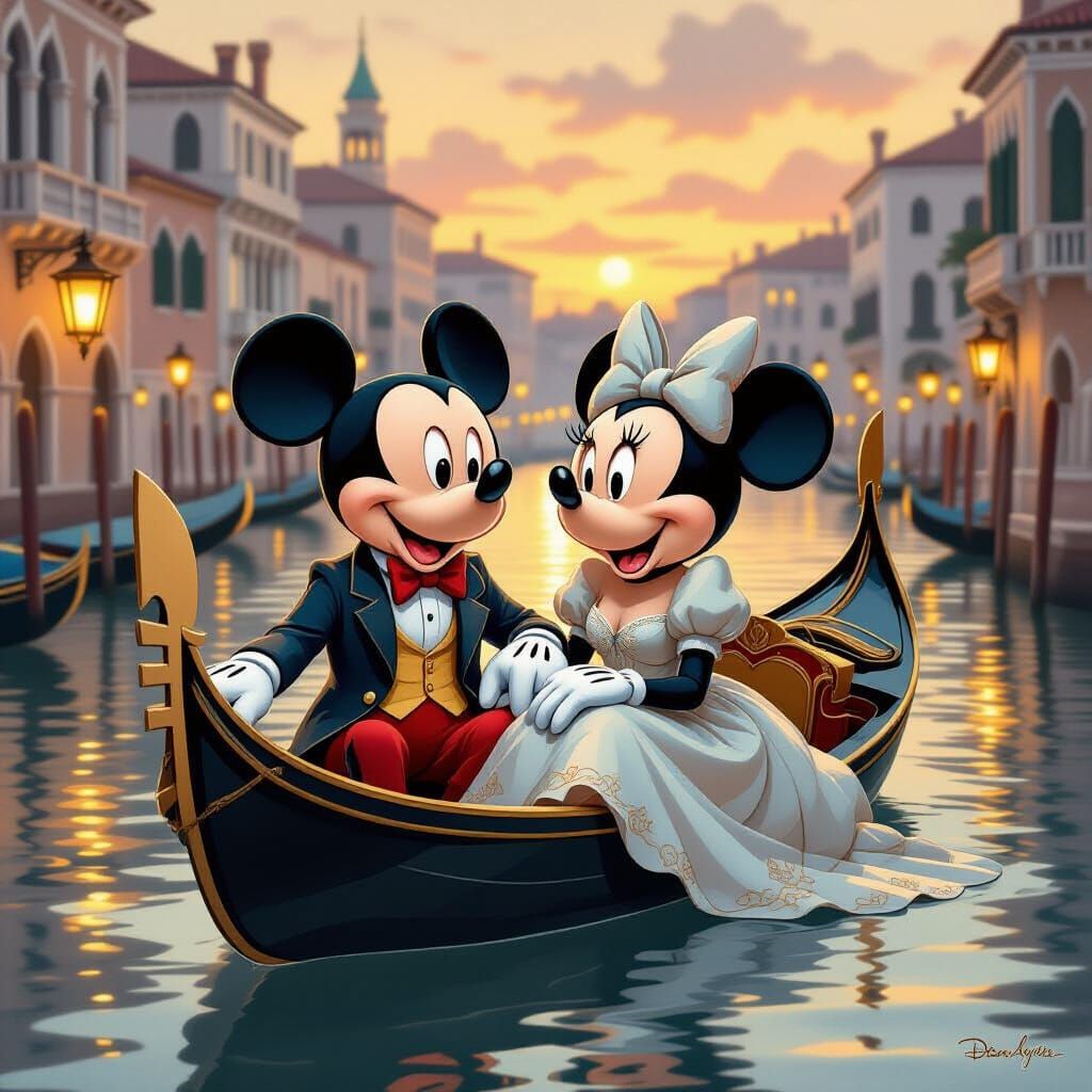 Mickey & Minnie's Romantic Gondola Ride at Sunset