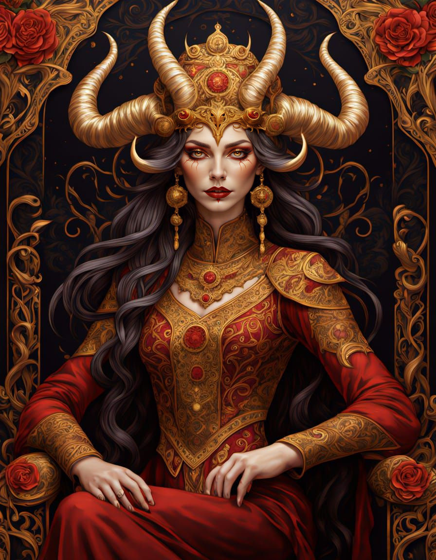 The Devil Tarot Card in Ornate Art Nouveau Style