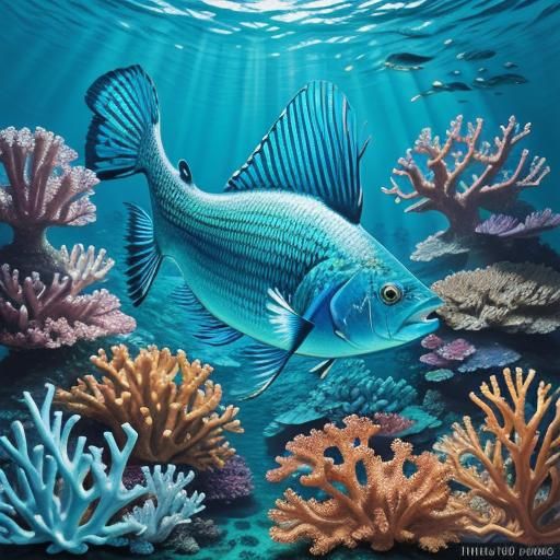 Majestic Holy Fish in Sunlit Coral Reef as Oil Painting