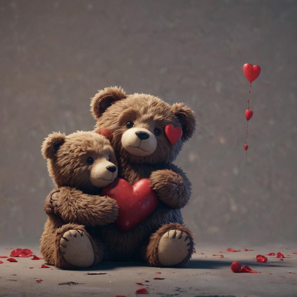 Fluffy Teddy Bear Holding a Heart: Detailed Matte Painting