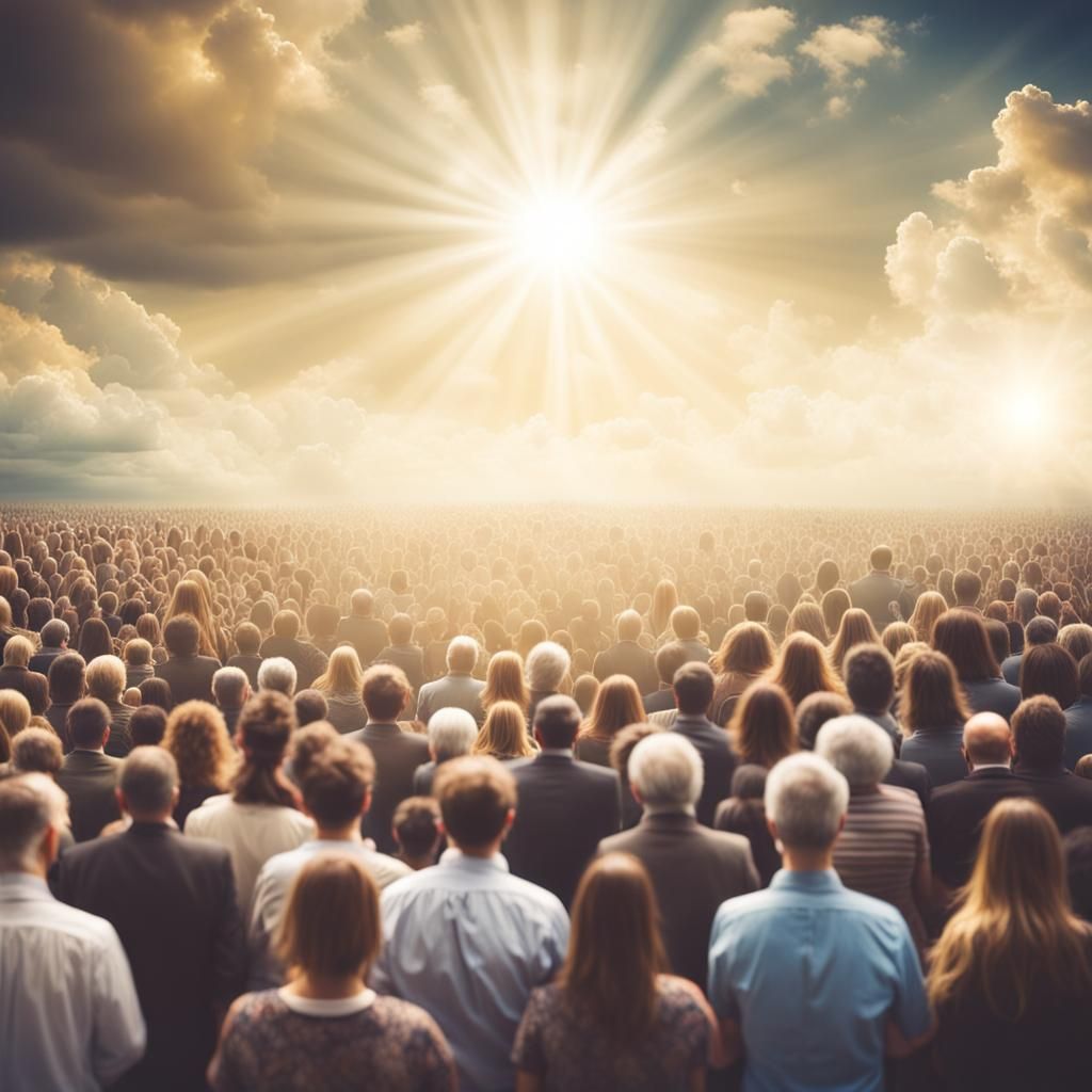 Diverse Crowd Worshipping in Heavenly Light