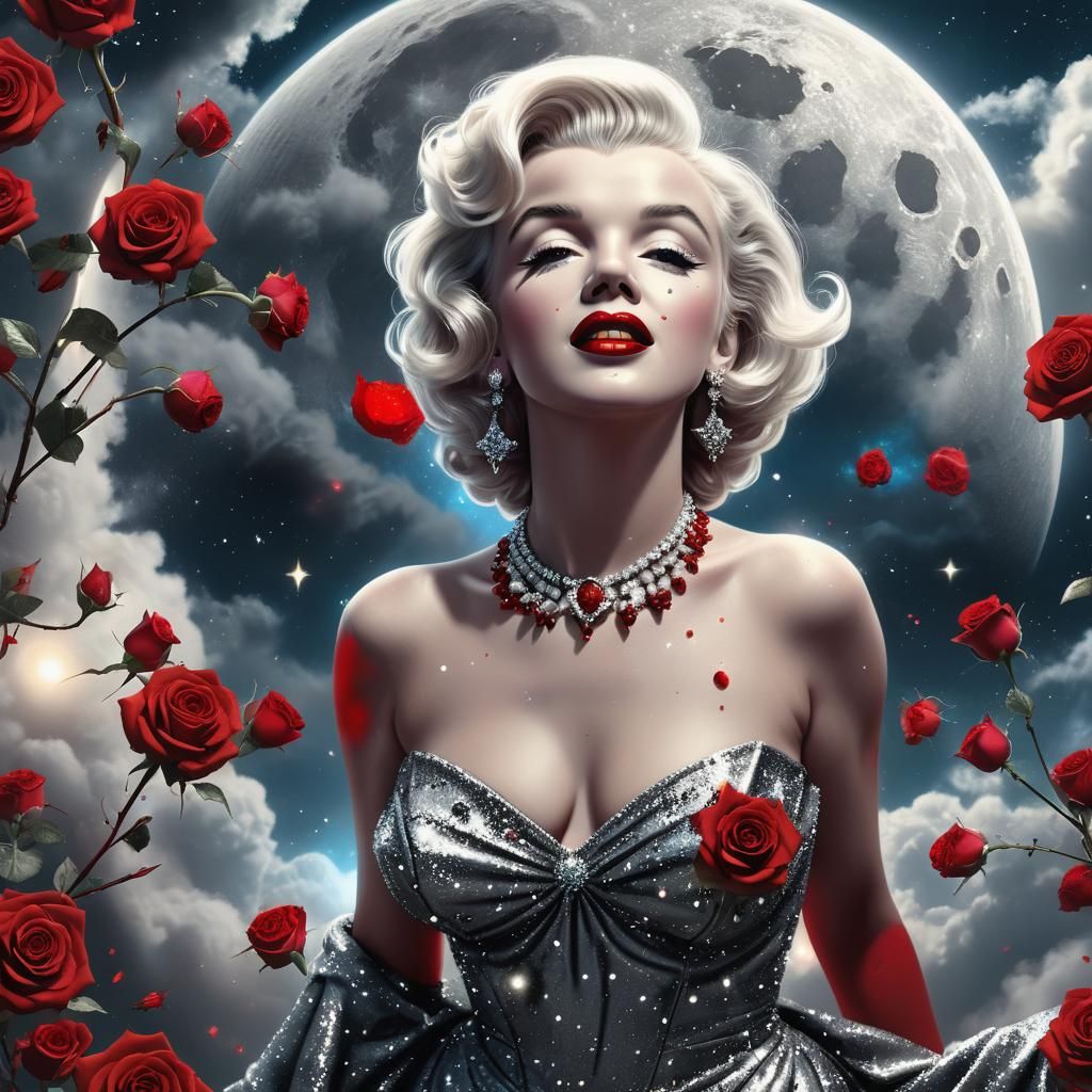 Marilyn Monroe Among Red Roses and Stars