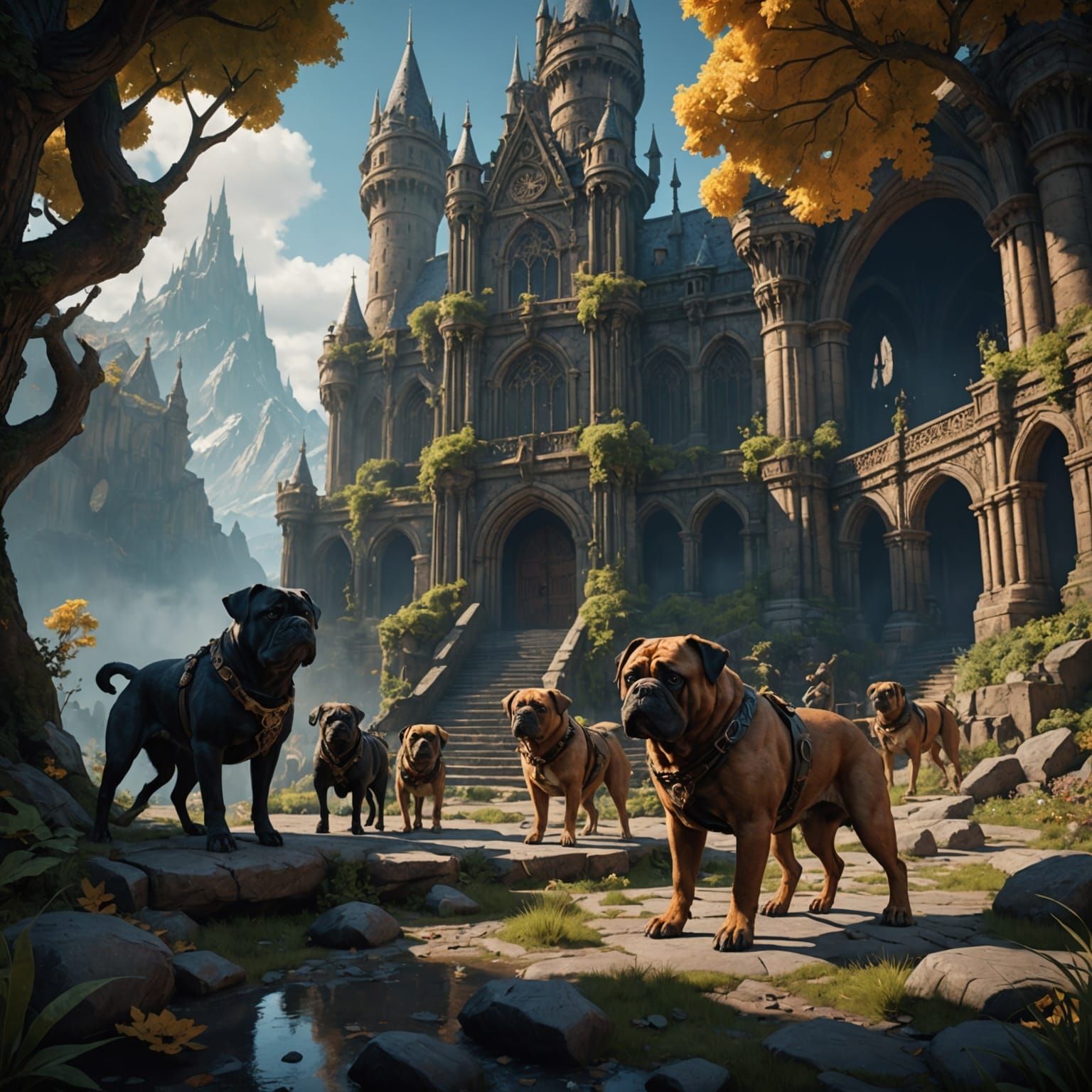 Fantastical Dogs in Detailed Matte Painting