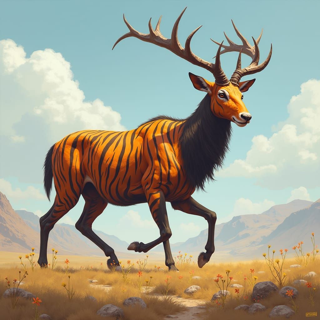 Majestic Deer-like Creature in Fantasy Steppe Art